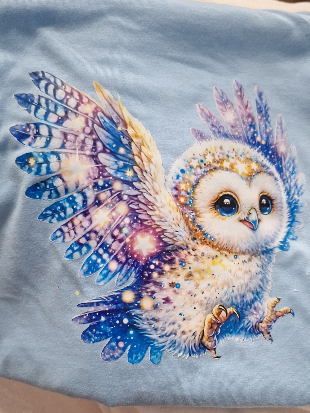 Girls' Light Blue Owl Graphic Tee - Cute Sparkle Wings